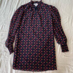 Highline Collective Twee Mod Collared Puffed Long Sleeve Patterned Mini Dress